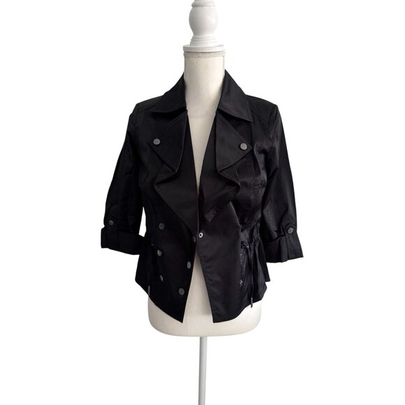 WHITE HOUSE BLACK MARKET WHBM Black Satin Finish Jacket Blazer Size 00 - Picture 5 of 6